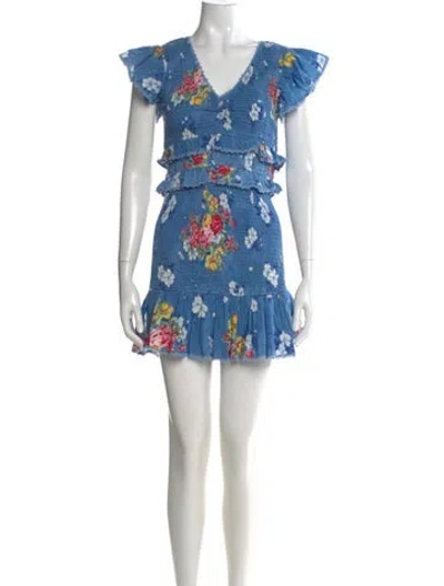 Pre-owned Loveshackfancy Floral Print Mini Dress In Blue