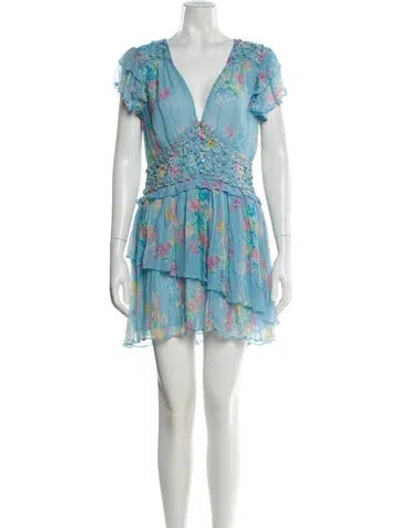 Pre-owned Loveshackfancy Floral Print Mini Dress In Blue