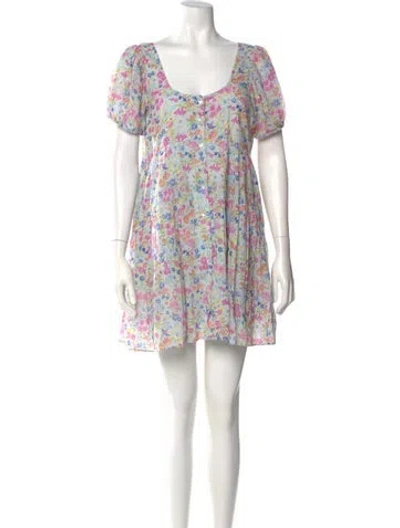 Pre-owned Loveshackfancy Floral Print Mini Dress In Blue