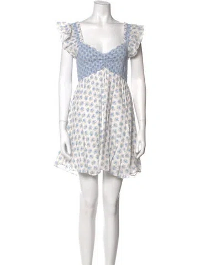 Pre-owned Loveshackfancy Floral Print Mini Dress In Blue