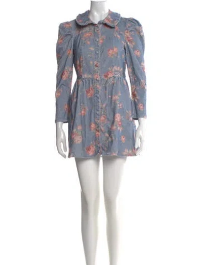 Pre-owned Loveshackfancy Floral Print Mini Dress In Blue