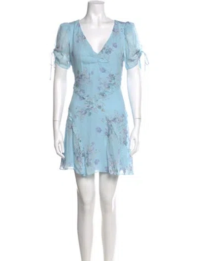 Pre-owned Loveshackfancy Floral Print Mini Dress In Blue