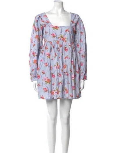 Pre-owned Loveshackfancy Floral Print Mini Dress In Blue