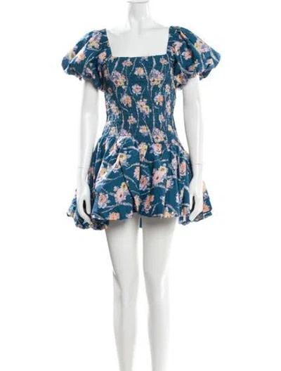 Pre-owned Loveshackfancy Floral Print Mini Dress In Blue