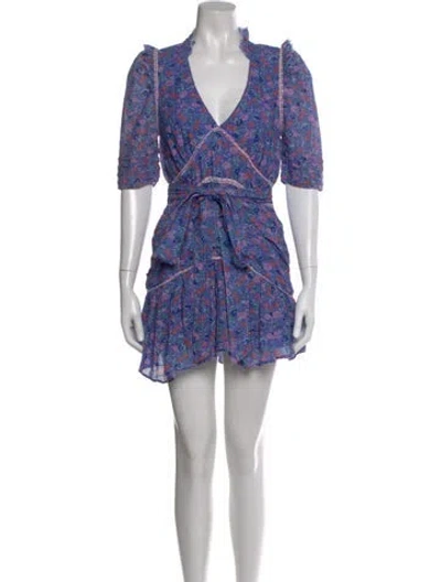 Pre-owned Loveshackfancy Floral Print Mini Dress In Blue