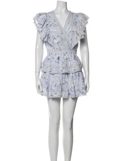 Pre-owned Loveshackfancy Floral Print Mini Dress In Blue