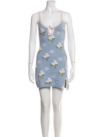 Pre-owned Loveshackfancy Floral Print Mini Dress In Blue