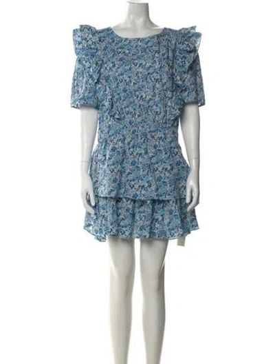 Pre-owned Loveshackfancy Floral Print Mini Dress In Blue