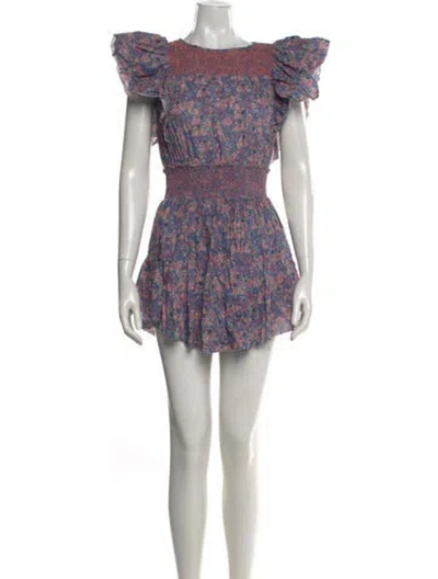 Pre-owned Loveshackfancy Floral Print Mini Dress In Blue