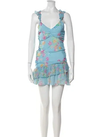 Pre-owned Loveshackfancy Floral Print Mini Dress In Blue