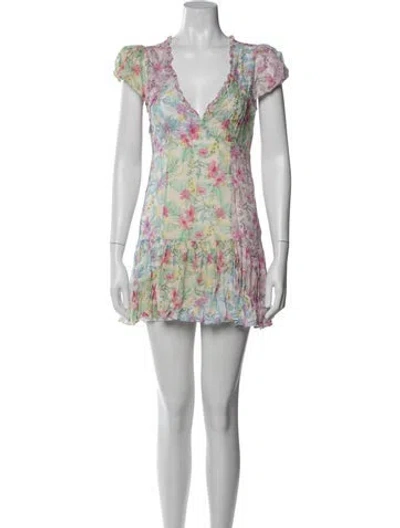 Pre-owned Loveshackfancy Floral Print Mini Dress In Blue
