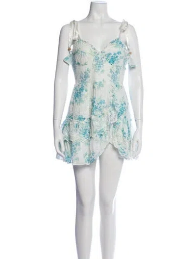 Pre-owned Loveshackfancy Floral Print Mini Dress In Blue