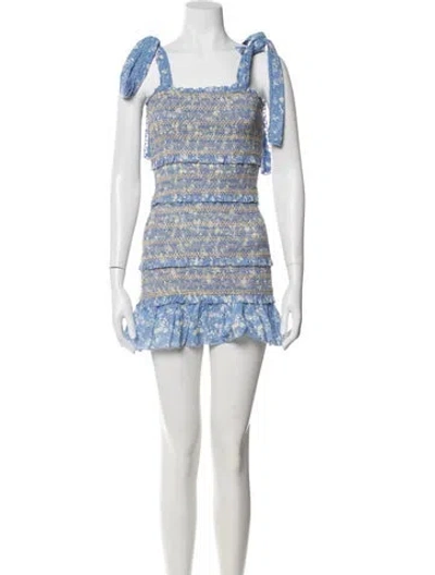 Pre-owned Loveshackfancy Floral Print Mini Dress In Blue