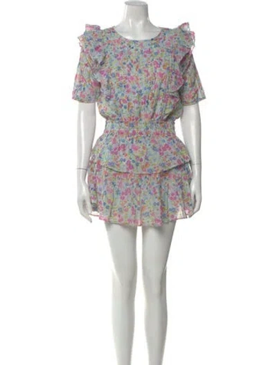 Pre-owned Loveshackfancy Floral Print Mini Dress In Blue