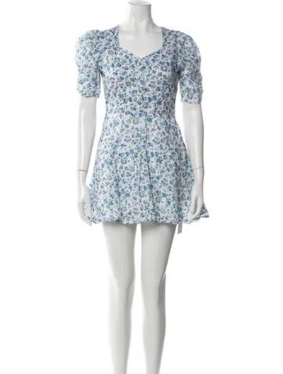 Pre-owned Loveshackfancy Floral Print Mini Dress In Blue