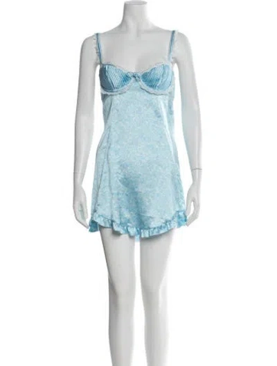 Pre-owned Loveshackfancy Floral Print Mini Dress In Blue
