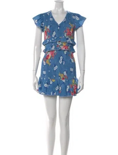 Pre-owned Loveshackfancy Floral Print Mini Dress In Blue