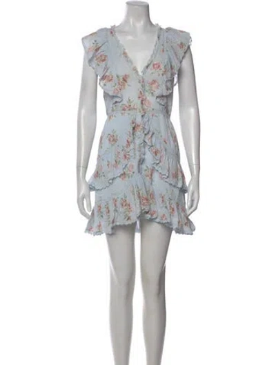 Pre-owned Loveshackfancy Floral Print Mini Dress In Blue