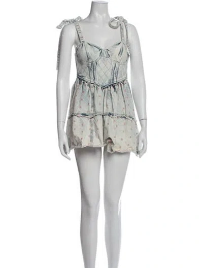 Pre-owned Loveshackfancy Floral Print Mini Dress In Blue