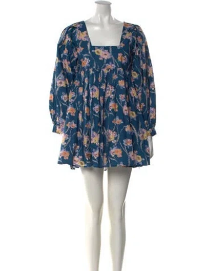 Pre-owned Loveshackfancy Floral Print Mini Dress In Blue