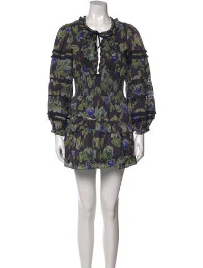 Pre-owned Loveshackfancy Floral Print Mini Dress In Blue