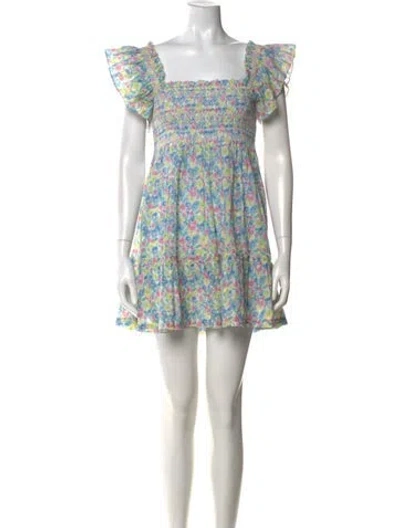 Pre-owned Loveshackfancy Floral Print Mini Dress In Blue