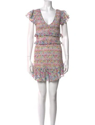 Pre-owned Loveshackfancy Floral Print Mini Dress In Blue