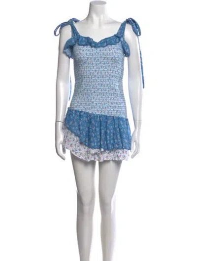 Pre-owned Loveshackfancy Floral Print Mini Dress In Blue