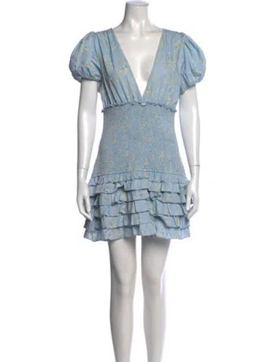 Pre-owned Loveshackfancy Floral Print Mini Dress In Blue