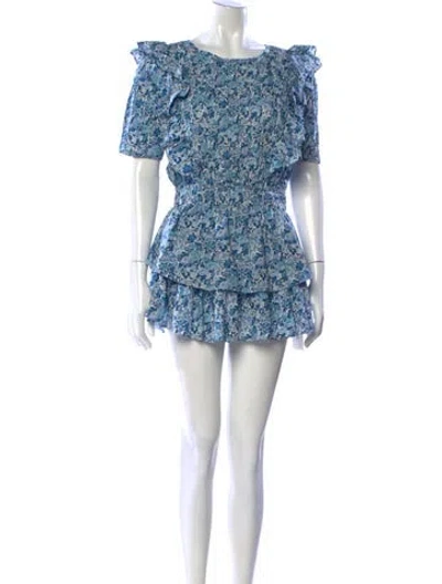 Pre-owned Loveshackfancy Floral Print Mini Dress In Blue