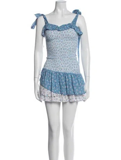 Pre-owned Loveshackfancy Floral Print Mini Dress In Blue
