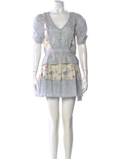 Pre-owned Loveshackfancy Floral Print Mini Dress In Blue