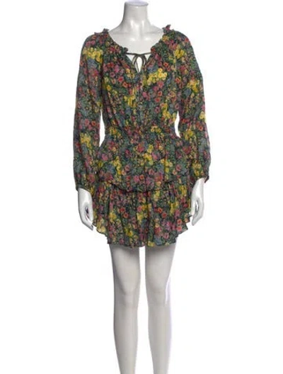 Pre-owned Loveshackfancy Floral Print Mini Dress In Blue