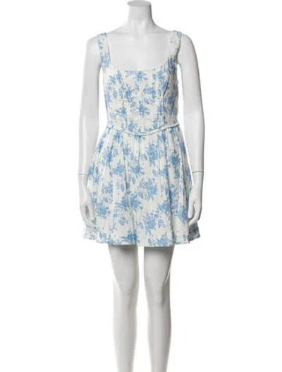 Pre-owned Loveshackfancy Floral Print Mini Dress In Blue