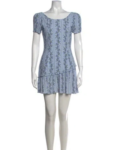 Pre-owned Loveshackfancy Floral Print Mini Dress In Blue