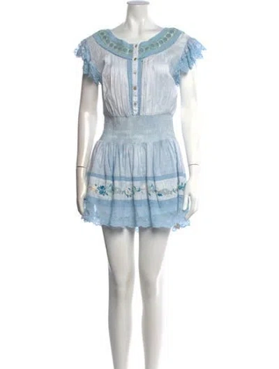 Pre-owned Loveshackfancy Floral Print Mini Dress In Blue