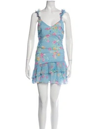 Pre-owned Loveshackfancy Floral Print Mini Dress In Blue