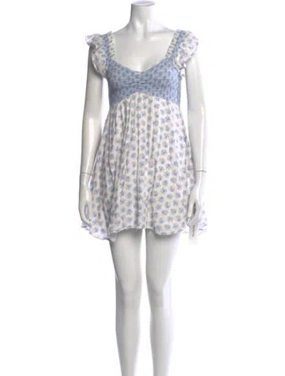 Pre-owned Loveshackfancy Floral Print Mini Dress In Blue