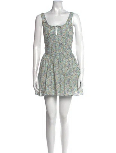 Pre-owned Loveshackfancy Floral Print Mini Dress In Blue