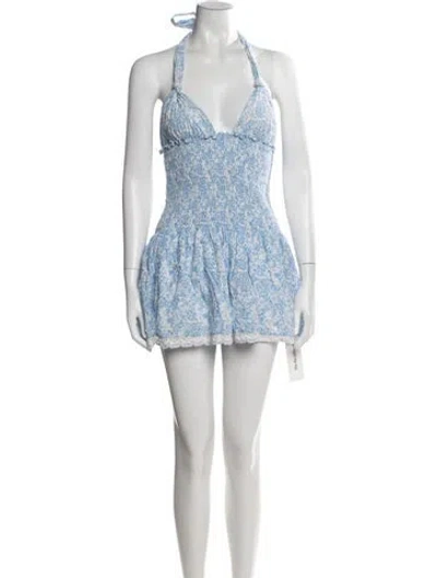 Pre-owned Loveshackfancy Floral Print Mini Dress In Blue
