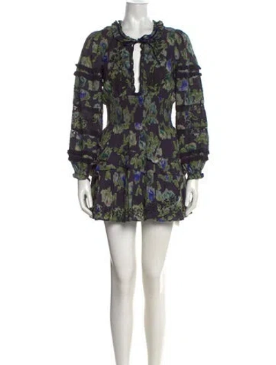 Pre-owned Loveshackfancy Floral Print Mini Dress In Blue