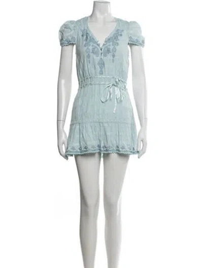 Pre-owned Loveshackfancy Floral Print Mini Dress In Blue