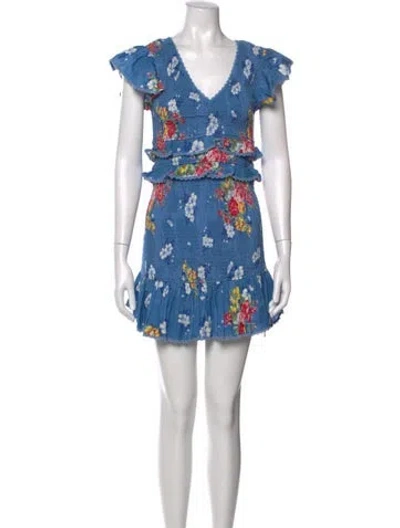 Pre-owned Loveshackfancy Floral Print Mini Dress In Blue