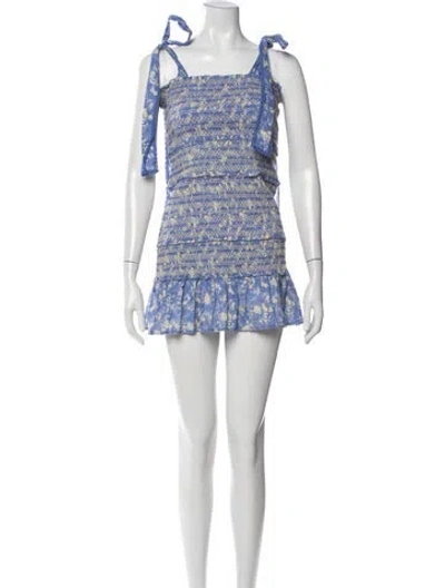 Pre-owned Loveshackfancy Floral Print Mini Dress In Blue