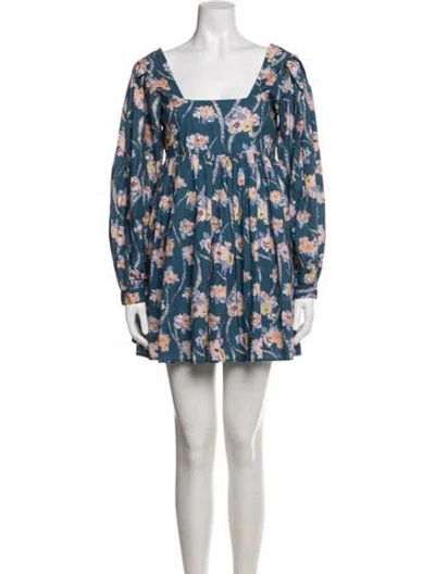 Pre-owned Loveshackfancy Floral Print Mini Dress In Blue