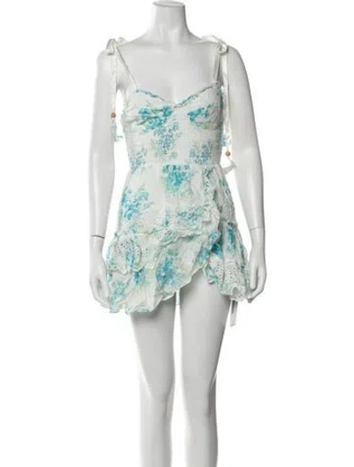 Pre-owned Loveshackfancy Floral Print Mini Dress In Blue