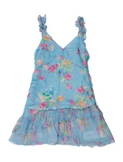 Pre-owned Loveshackfancy Floral Print Mini Dress In Blue