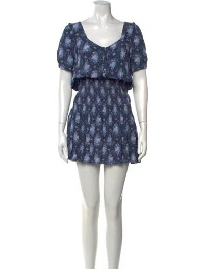 Pre-owned Loveshackfancy Floral Print Mini Dress In Blue