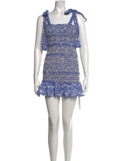 Pre-owned Loveshackfancy Floral Print Mini Dress In Blue