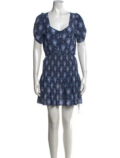 Pre-owned Loveshackfancy Floral Print Mini Dress In Blue